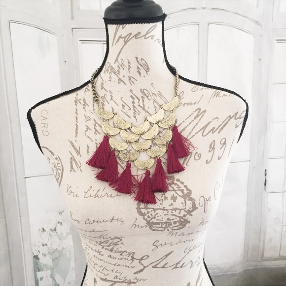Charming Charlie Jewelry - Charming Charlie Women's Gold Tassels Bib Necklace